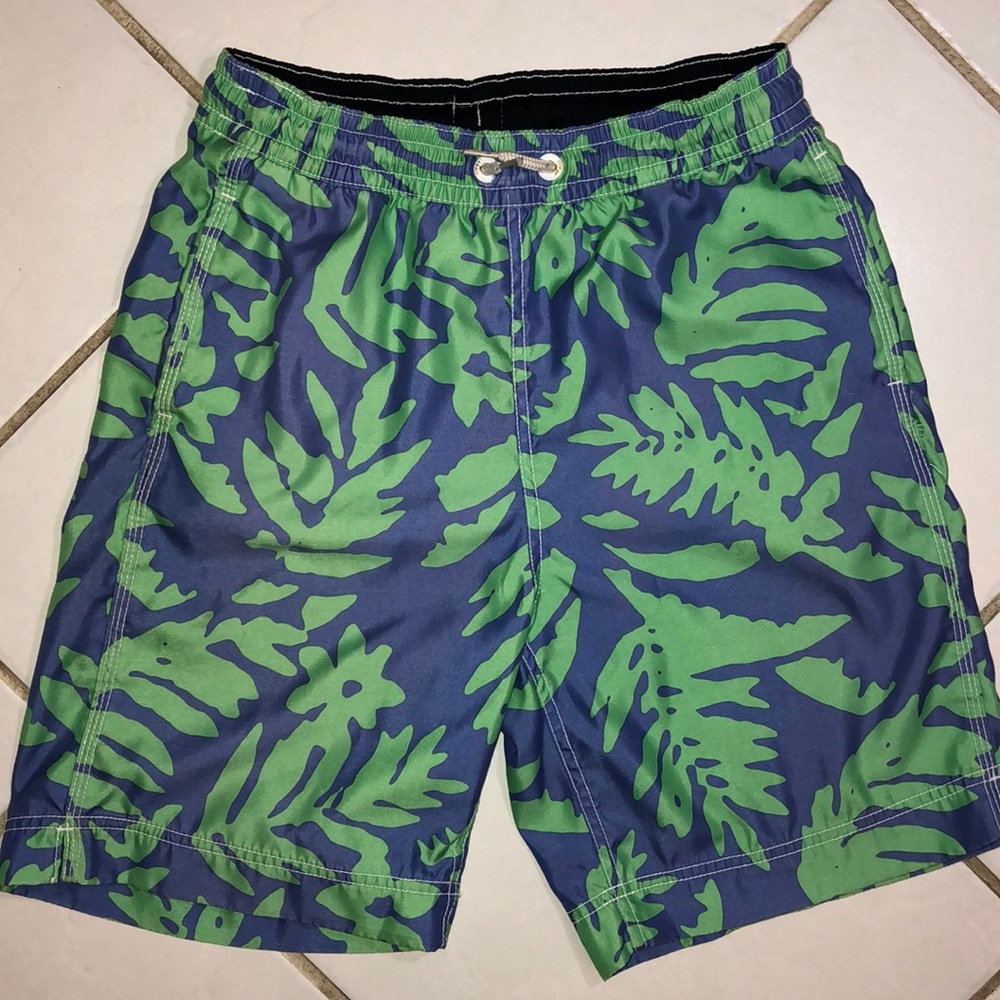 GAP blue and green leaf pattern swim trunks